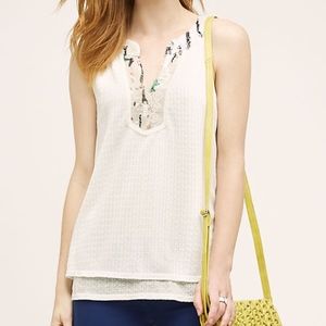 Anthropologie Lace Sequin Embellished Tank